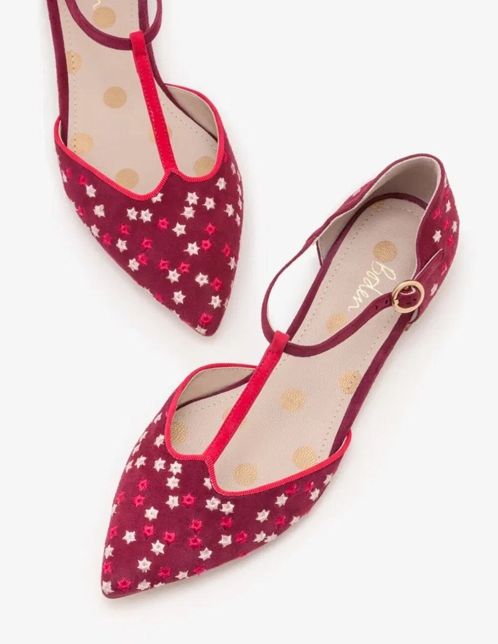 NWOB Boden Layla T-Bar Flats Pointed Embroidered Celestial Size 42/ US 10.5